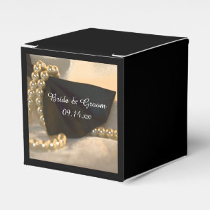 Black Bow Tie and White Pearls Wedding Favour Box