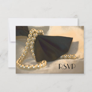 Black Bow Tie and White Pearls Wedding RSVP Card