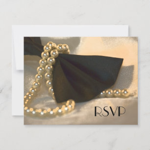 Black Bow Tie and White Pearls Wedding RSVP Card