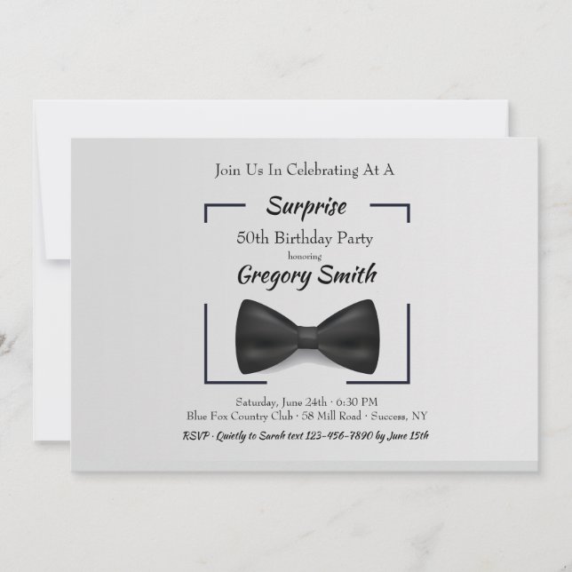 Black Bow Tie Birthday Invitation (Front)