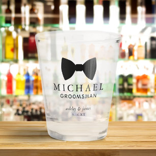 Black Bow Tie Groomsman Personalised Wedding Shot Glass