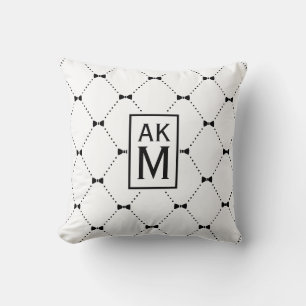 Black Bow Tie Pattern Custom Monogram Pillow