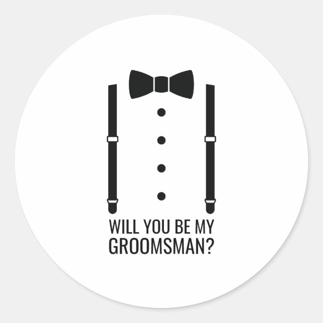 Black Bow Tie Personalised Groomsman Proposal Classic Round Sticker (Front)