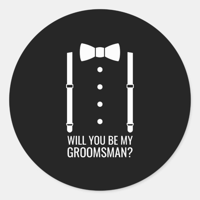 Black Bow Tie Personalised Groomsman Proposal Classic Round Sticker (Front)