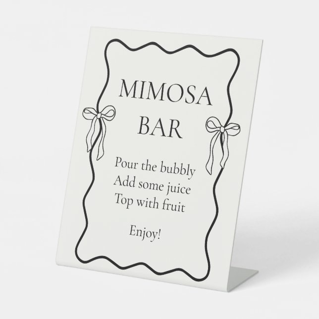 Black Bow Tie the Knot Bridal Shower Mimosa Bar Pedestal Sign (Front)