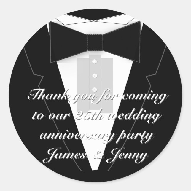 Black Bow Tie Tuxedo Classic Round Sticker (Front)