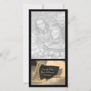 Black Bow Tie White Pearls Wedding Save the Date