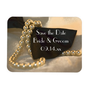 Black Bow Tie White Pearls Wedding Save the Date Magnet