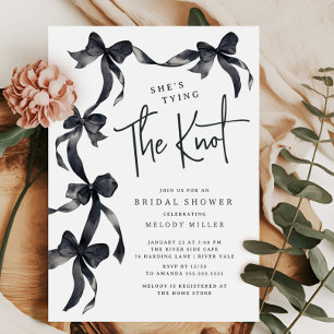 Black Bow Tying Knot Bridal Shower Invitation