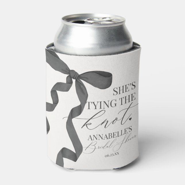 Black Bow Tying the Knot Bridal Shower Favours Can Cooler (Can Front)