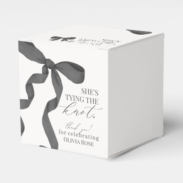 Black Bow Tying The Knot Bridal Shower Gift Favour Box (Front Side)