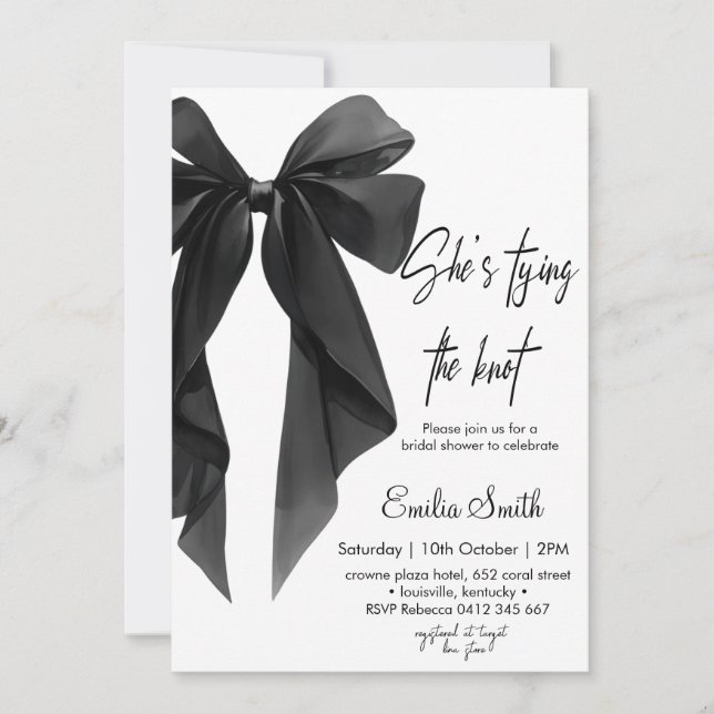 Black bow tying the knot bridal shower invitation (Front)