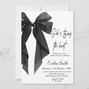 Black bow tying the knot bridal shower invitation