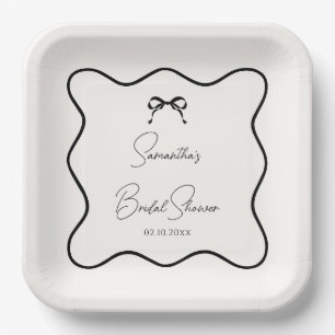 Black Bow Tying the Knot Bridal Shower Paper Plate
