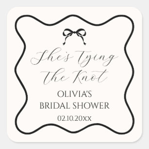 Black Bow Tying the Knot Bridal Shower Square Sticker