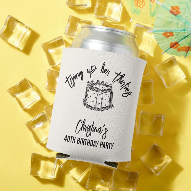 Black Bow Tying Up Her Thirties 40th Birthday Can Cooler (In Situ Summer)