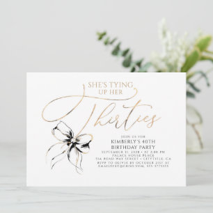 Black Bow Tying up Her Thirties 40th Birthday Invitation