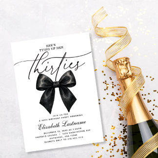 Black Bow Tying Up Her Thirties 40th Birthday Invitation