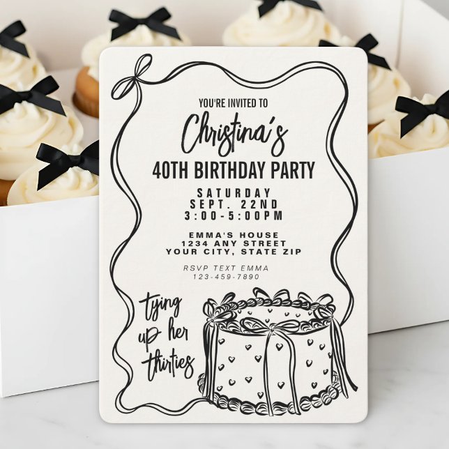 Black Bow Tying Up Her Thirties 40th Birthday Invitation (Creator Uploaded)