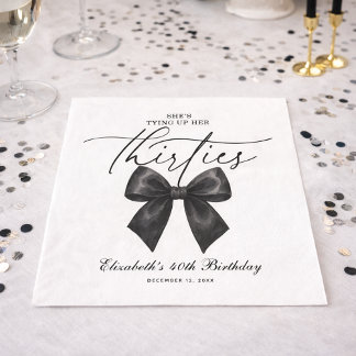 Black Bow Tying Up Her Thirties 40th Birthday Napkin