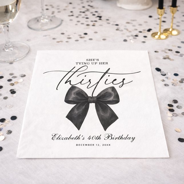 Black Bow Tying Up Her Thirties 40th Birthday Napkin (Black Bow Tying Up Her Thirties 40th Birthday Napkins)