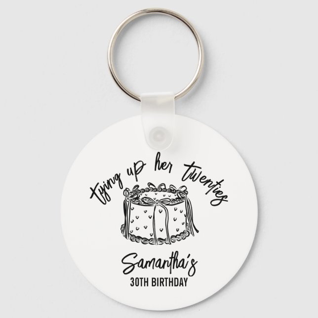 Black Bow Tying Up Her Twenties 30th Birthday Key Ring (Front)