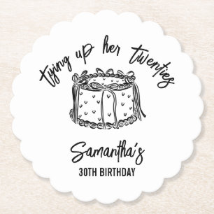 Black Bow Tying Up Her Twenties 30th Birthday Paper Coaster