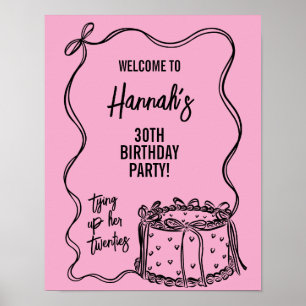 Black Bow Tying Up Her Twenties 30th Birthday Sign