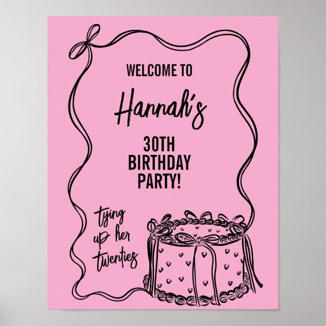 Black Bow Tying Up Her Twenties 30th Birthday Sign (Front)