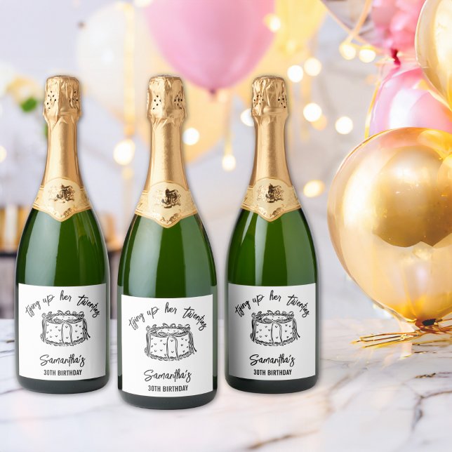 Black Bow Tying Up Her Twenties 30th Birthday  Sparkling Wine Label (Creator Uploaded)