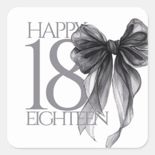 Black Bow Watercolor 18th Birthday Square Sticker