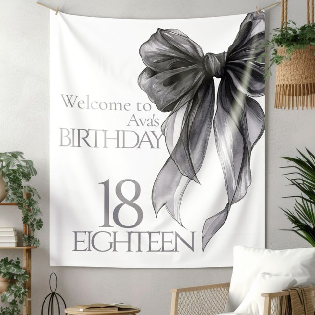 Black Bow Watercolor 18th Birthday Welcome Tapestry (Creator Uploaded)
