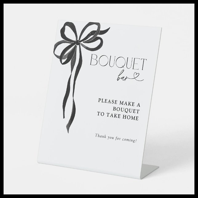 Black Bow Watercolor Bridal Shower Bouquet Bar Pedestal Sign (Creator Uploaded)