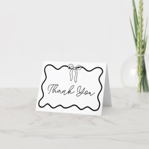 Black Bow Wavy Script Coquette Thank You Cards