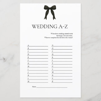 Black Bow Wedding A-Z Game | Modern Bridal Shower