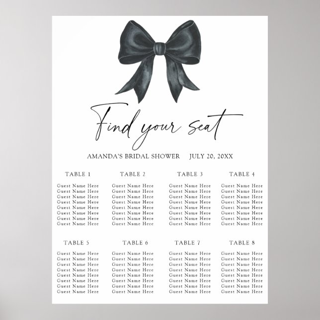 Black Bow Wedding seating chart (Front)