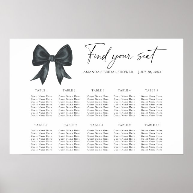 Black Bow Wedding seating chart (Front)