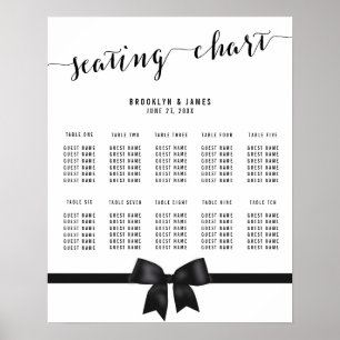 Black Bow Wedding Seating Chart Poster 16x20