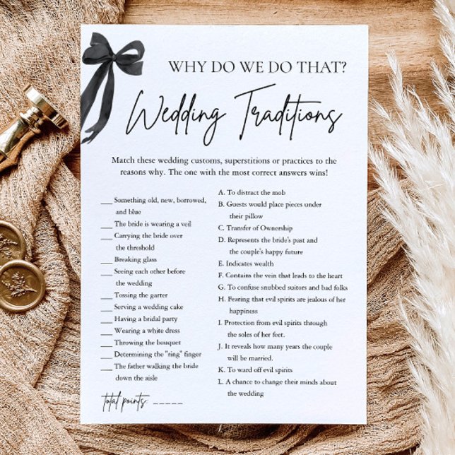 Black Bow Wedding Traditions Bridal Shower Game Invitation (Black Bow Wedding Traditions Bridal Shower Game)