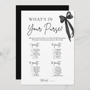 Black Bow What's In Your Purse Bridal Shower Game Invitation