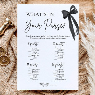Black Bow What's In Your Purse Bridal Shower Game Invitation