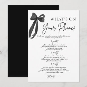 Black Bow What's On Your Phone Bridal Shower Game Invitation