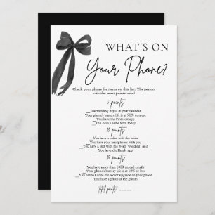 Black Bow What's On Your Phone Bridal Shower Game Invitation