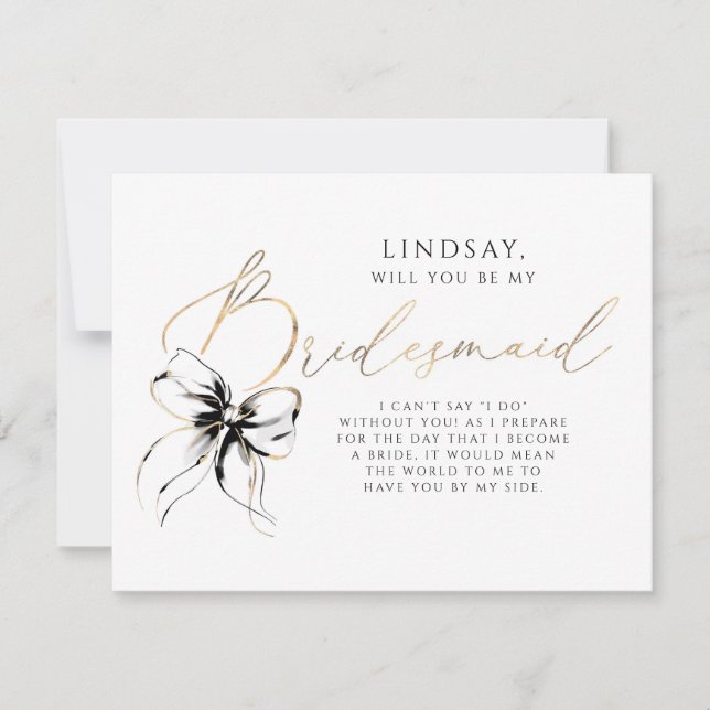 Black Bow Whimsical Modern Bridesmaid Proposal Invitation (Front)