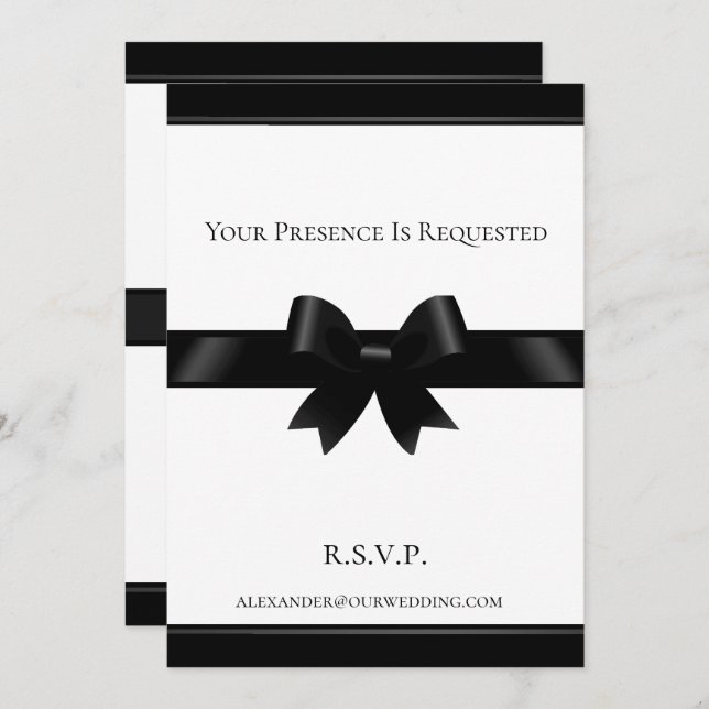 Black Bow & White Classic Wedding Invitation (Front/Back)