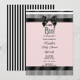 Black Bow White Pink Halloween Baby Shower Invitation