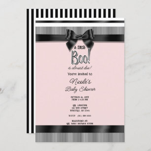 Black Bow White Pink Halloween Baby Shower Invitation