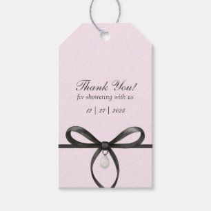 Black Bow With Pearl Old Money Style Bridal Shower Gift Tags