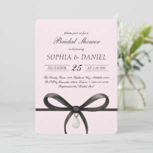 Black Bow With Pearl Old Money Style Bridal Shower Invitation