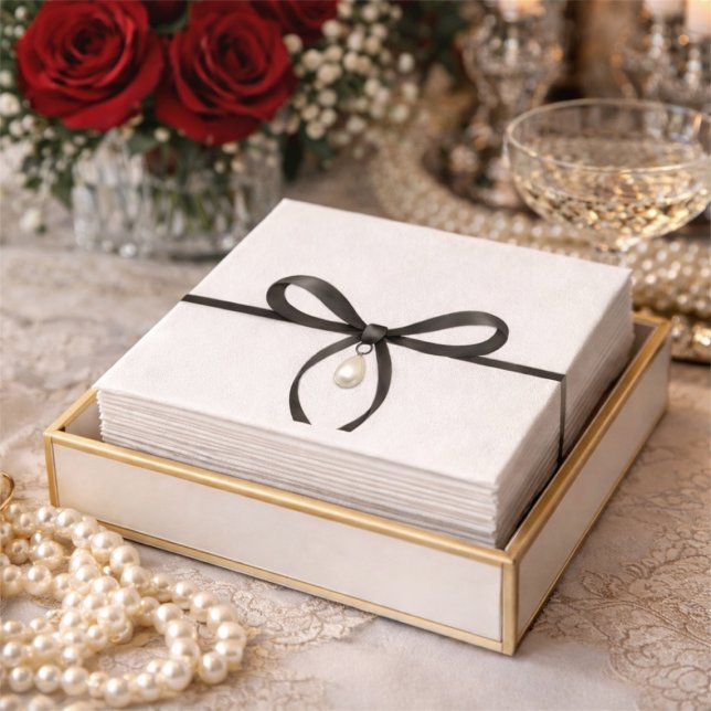 Black Bow With Pearl Old Money Style Bridal Shower Napkin (Black Bow With Pearl Old Money Style Bridal Shower Napkins!)